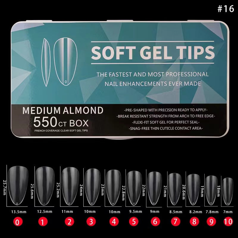 Medium Almond Full Cover Soft gel Tips 550PCS