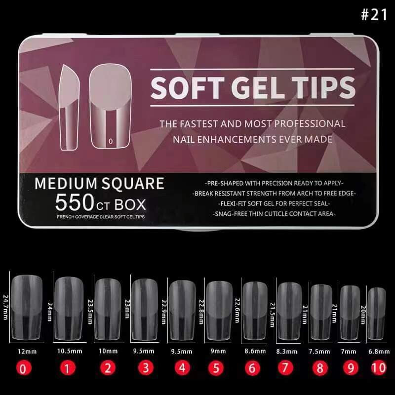 Medium Square Full Cover Soft Gel Tips 550pcs