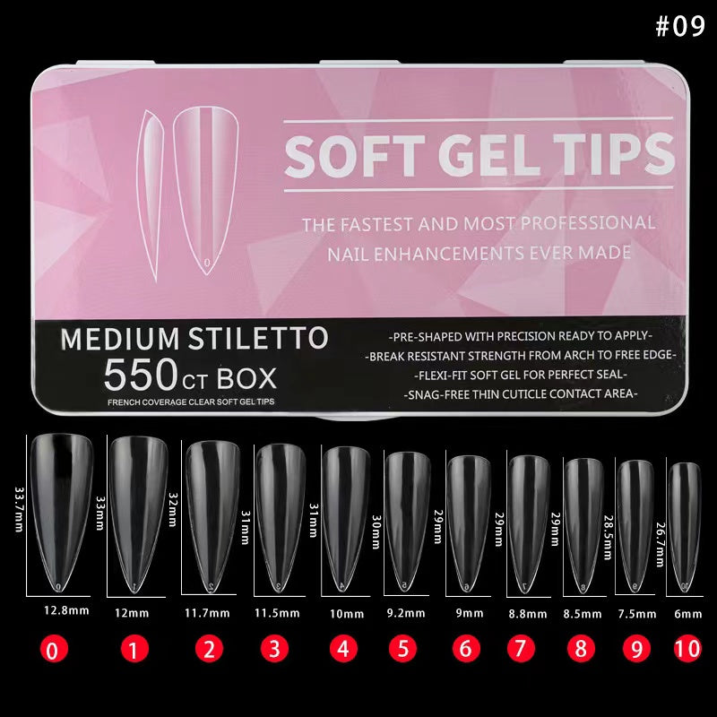 Medium Stiletto Full Cover Soft gel Tips 550PCS