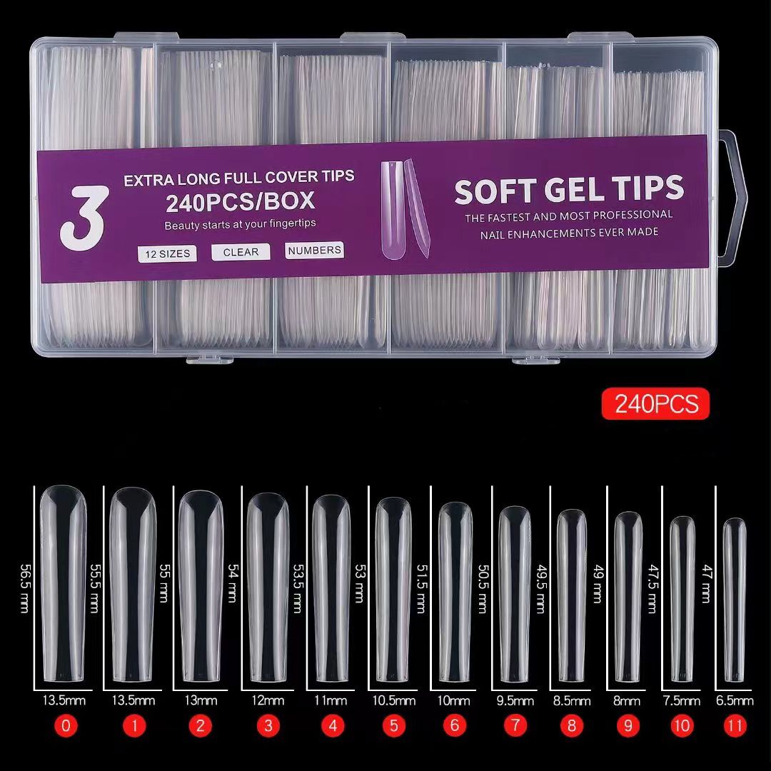 Extra Long Square Full Cover Soft Gel Tips 240PCS