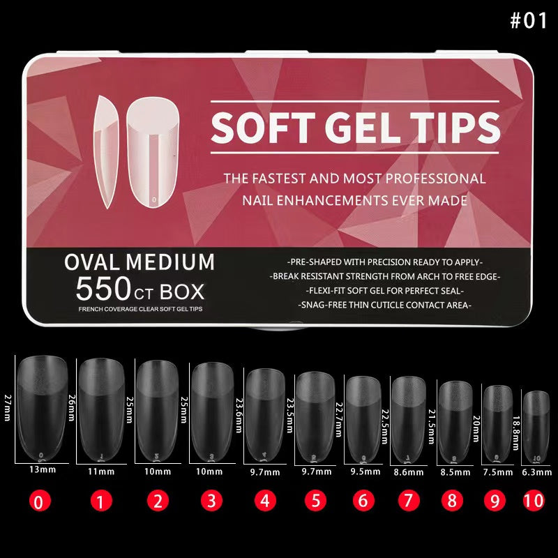 Oval Medium Full Cover Soft Gel Tips 550pcs