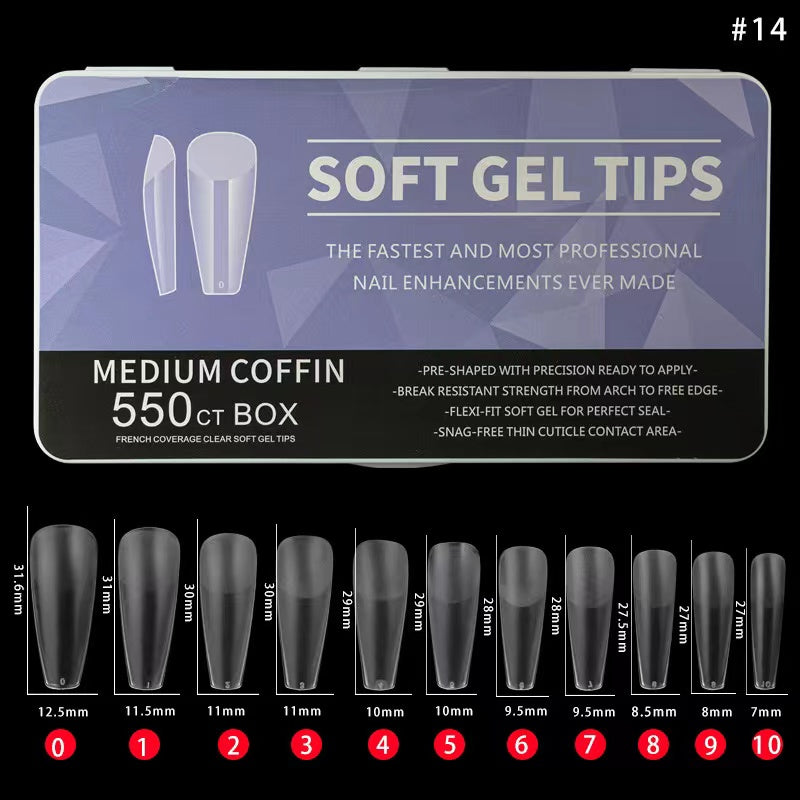 Medium Coffin Full Cover Soft gel Tips 550PCS