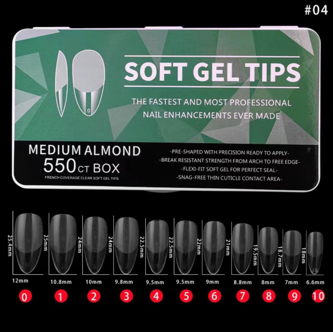 Medium Almond Full Cover Soft Gel Tips 550PCS